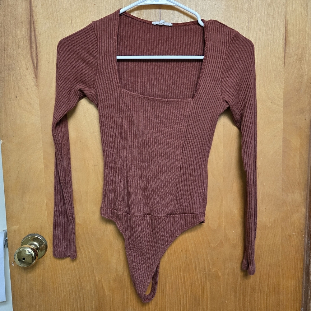 Whimsy + Row Laurel Rust Ribbed Long Sleeve Bodysuit